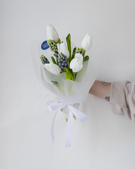 White tulips and hyacinths with delivery to Astana