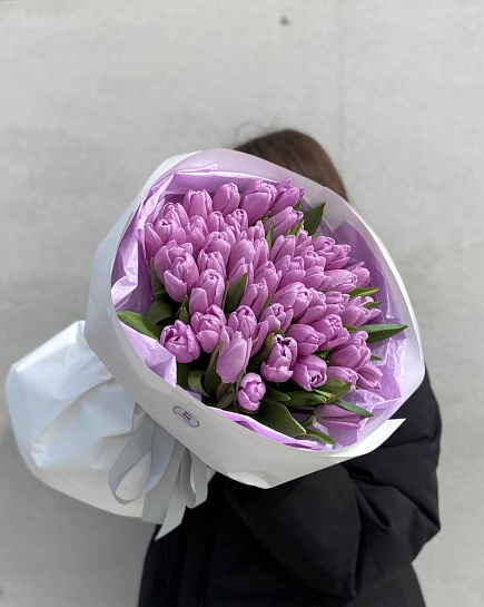 Bouquet of 51 lilac tulips flowers delivered to Almaty