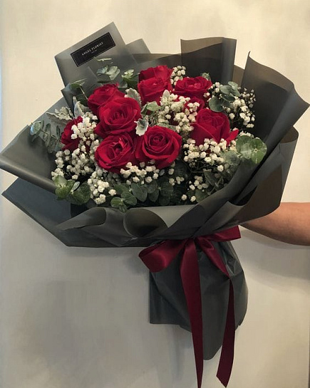 Bouquet of Roses with gypsophila flowers delivered to Taraz