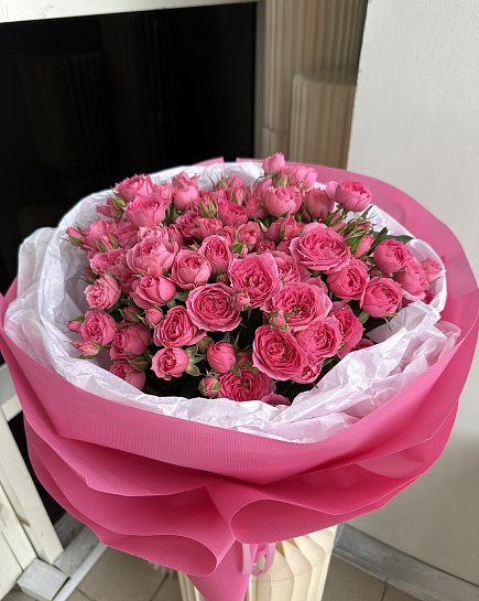 Розовое облако из кустовых роз с доставкой по Астане