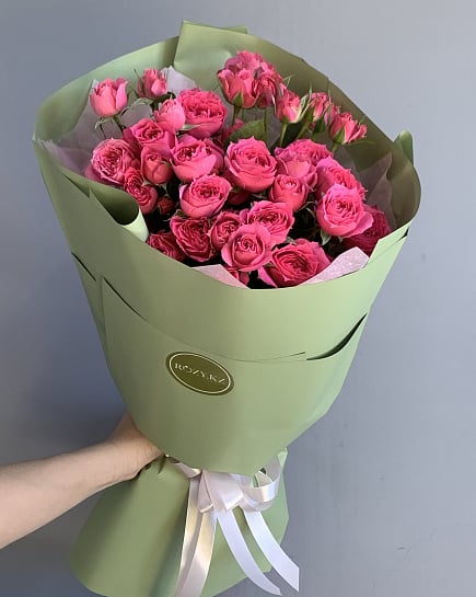 Розовое облако из кустовых роз с доставкой по Астане