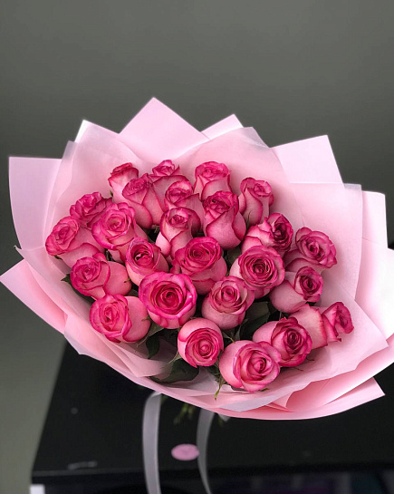 Монобукет из розовых голландских роз 25 шт  с доставкой по Астане
