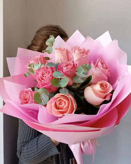 9 pink roses with delivery to Almaty