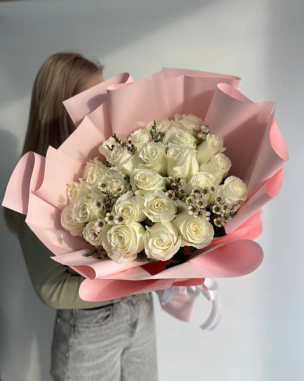Bouquet of White Roses 25pcs ❤ flowers delivered to Almaty