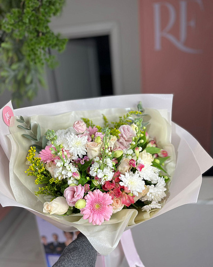 Bouquet of Delicate euro-bouquet in decoration flowers delivered to Aktau