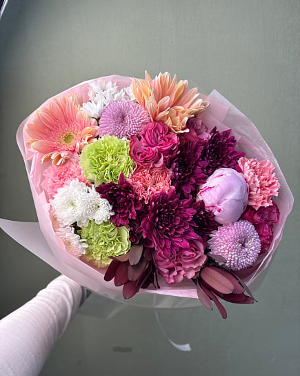 Яркий микс из гербер и хризантем with delivery to Astana