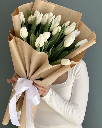 Моно букет из белых тюльпан с доставкой по Астане