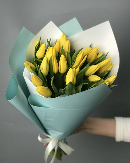 Bouquet of Bouquet of yellow tulips 25 pcs flowers delivered to Astana