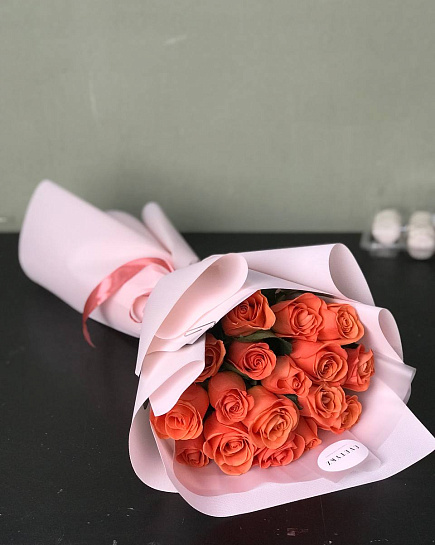 Bouquet of Bouquet of orange Dutch roses 15 pcs flowers delivered to Astana