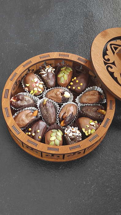 Юрта шкатулка, 15 фиников в бельгийском шоколаде 