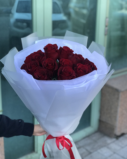 Высокие красные розы (11 шт) с доставкой по Астане
