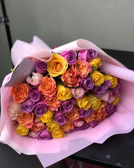 Assorted bouquet of 51 roses with delivery to Almaty