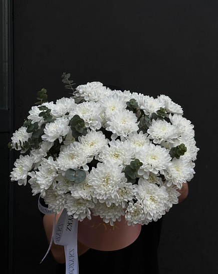 Bouquet of Box with chrysanthemum and eucalyptus flowers delivered to Astana