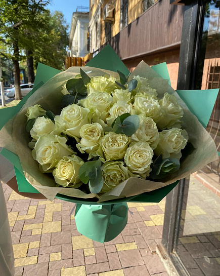 Roses 21 pcs with eucalyptus with delivery to Almaty