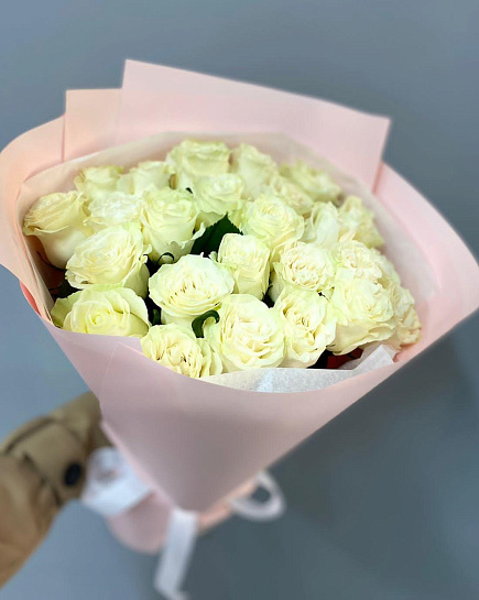 Bouquet of Bouquet of 25 white tall roses flowers delivered to Almaty