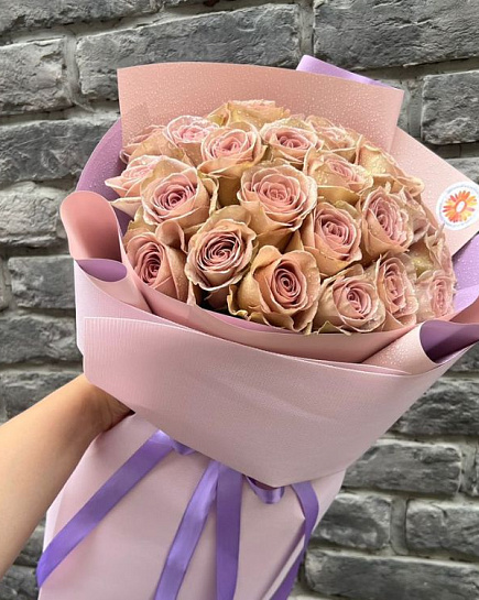 Букет из 25 голландских бежевых роз в Алматы  с доставкой по Алматы