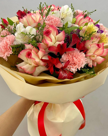 Beautiful Euro bouquet of Roses and Carnations with delivery to Almaty