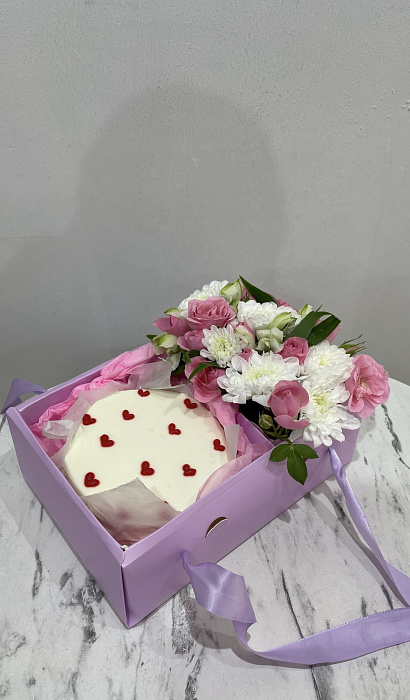 Combo with bento cake and flowers