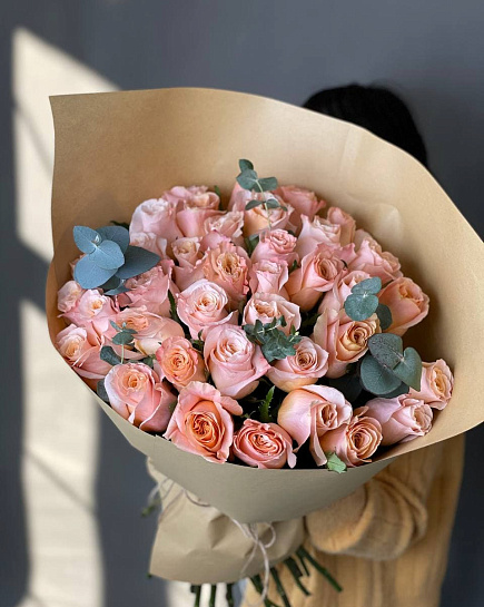 Розовые розы 39 шт с доставкой по Алматы