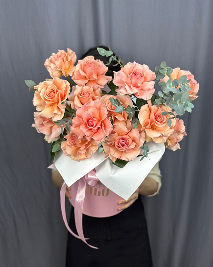Bouquet of 15 French roses with eucalyptus flowers delivered to Astana