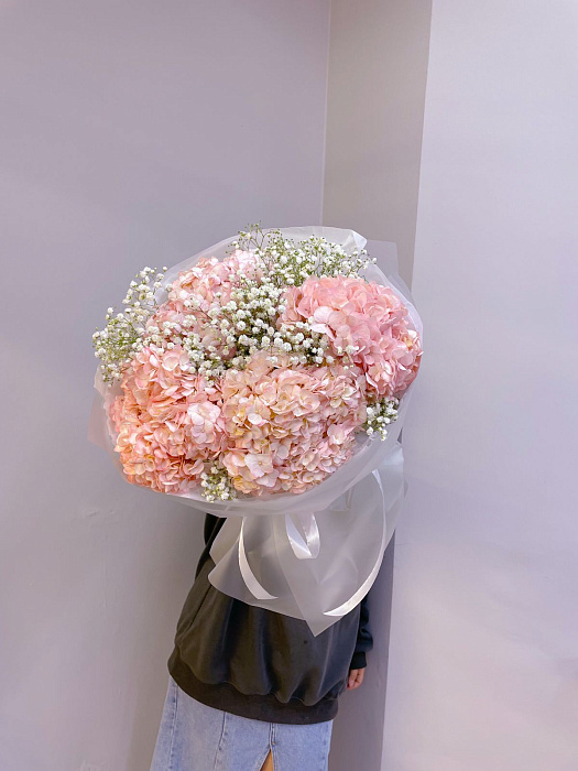 Bouquet of hydrangea and gypsophila