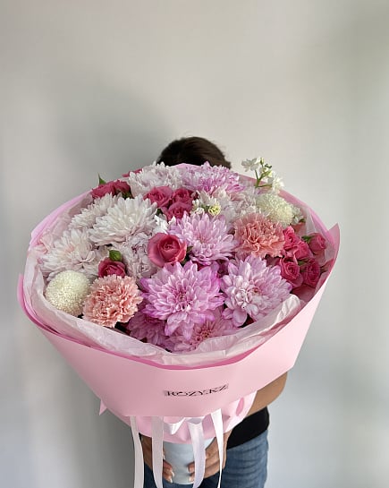 Розовое облако из хризантем и роз with delivery to Astana