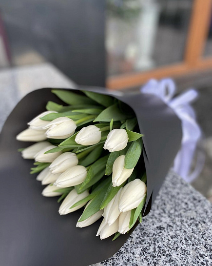 Bouquet of White tulips flowers delivered to Kostanay.