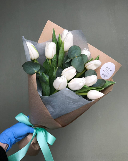 Bouquet of Bouquet of 15 white tulips flowers delivered to Astana