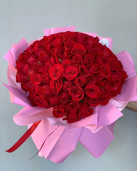 101 роза красная 50 см в оформлении  с доставкой по Алматы