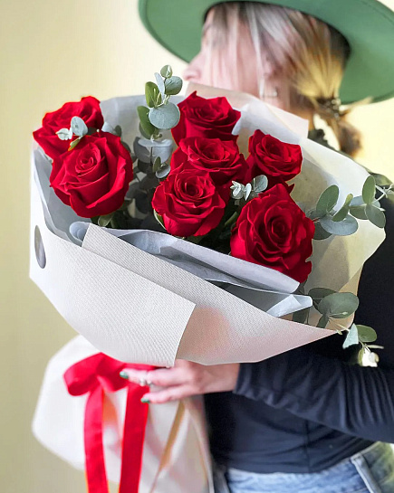 Bouquet of Bouquet of 7 red roses flowers delivered to Almaty