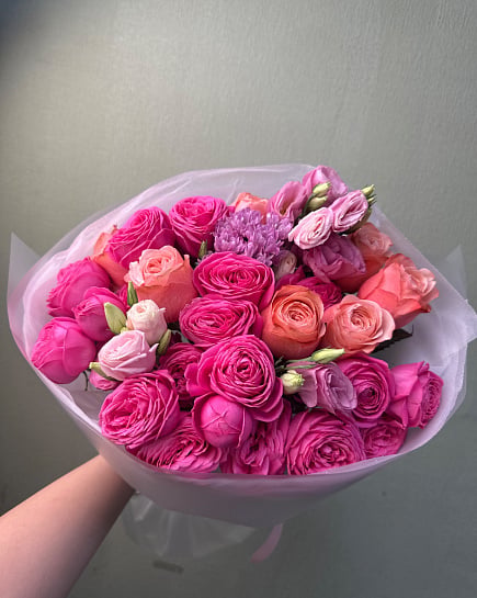 Розовый калейдоскоп из пионовидных роз with delivery to Astana