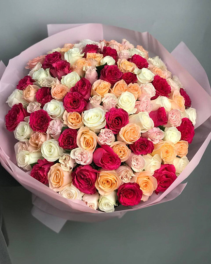 Assorted bouquet of 101 roses with delivery to Almaty