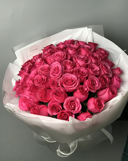 Bouquet of Monobouquet of raspberry roses 51 pcs flowers delivered to Astana