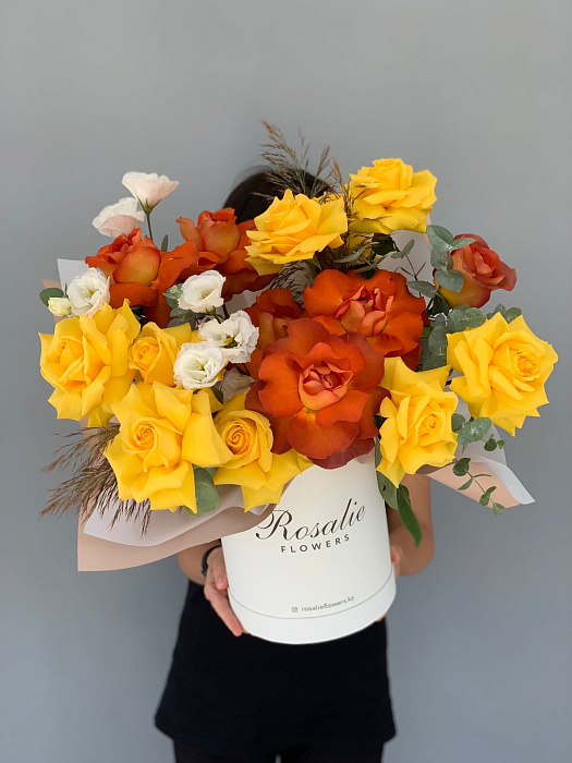 BOUQUET №22 of orange-yellow roses + eustoma