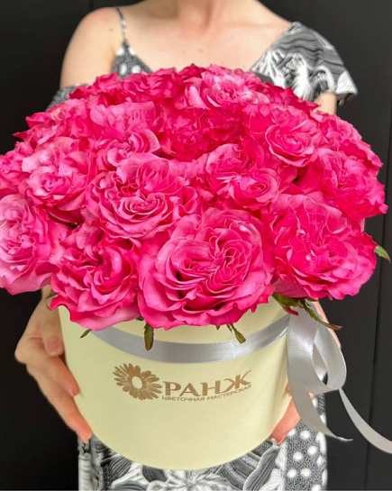 Bouquet of Bouquet of 25 peony pink roses in a box flowers delivered to Almaty