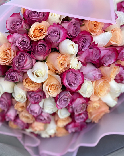 Bouquet of 101 roses mix premium rose flowers delivered to Rudniy