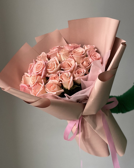 Розовые розы 21шт с доставкой по Алматы