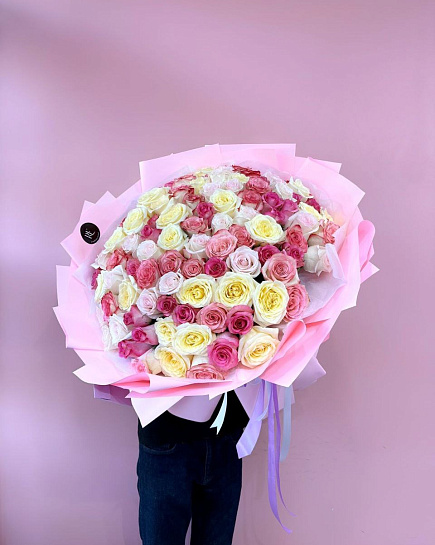 Bouquet of Monobouquet of 101 roses flowers delivered to Shymkent
