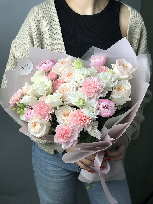 Euro bouquet with peonies “L” size