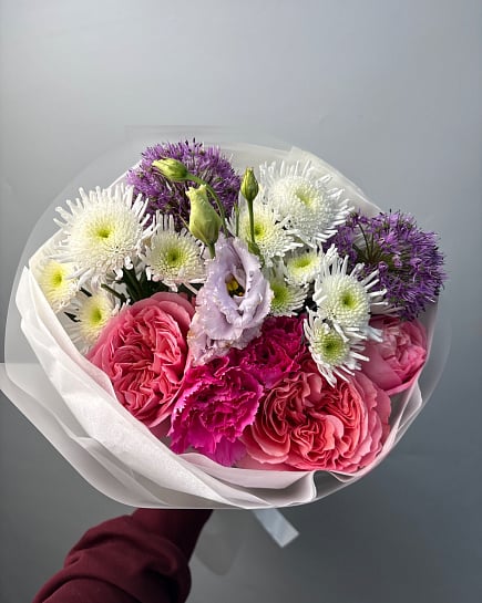 Цветочный микс с пионовидными розами и эустомой с доставкой по Астане