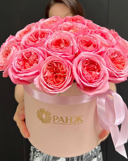 Bouquet of Bouquet of 25 peony roses in a box flowers delivered to Almaty