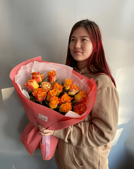 Bouquet of 15 orange roses 40-50cm flowers delivered to Astana