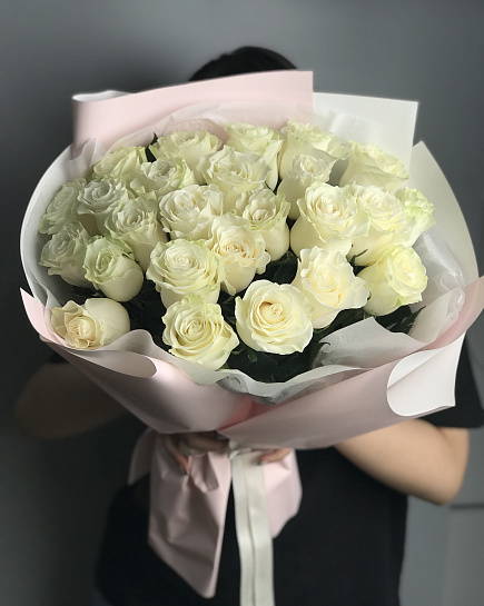 Букет из 25 белых голландских роз с доставкой по Астане