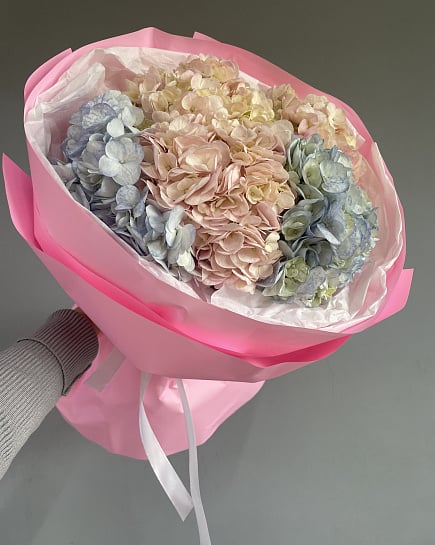 Большой круглый букет из розовых гортензий with delivery to Astana