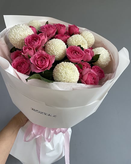 Розовое очарование с хризантемами with delivery to Astana