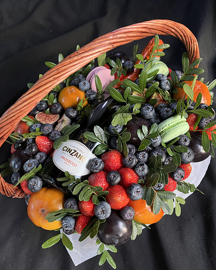 Bouquet of Basket with sparkling wine flowers delivered to Almaty