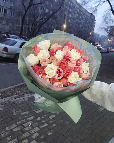 Bouquet of 33 roses mix flowers delivered to Almaty