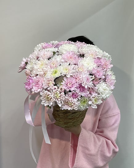 Зефирное облако из хризантем с доставкой по Астане