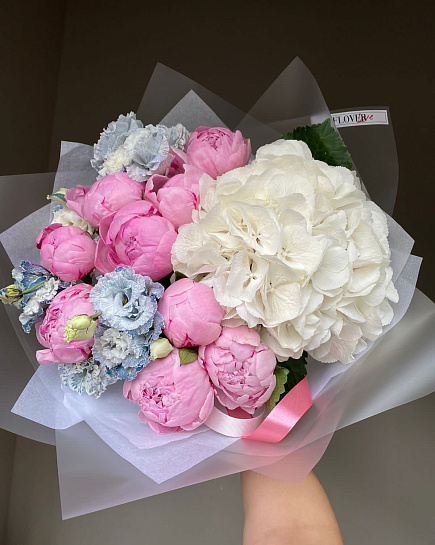 Bouquet of Hydrangeas, peonies, eustoma flowers delivered to Astana