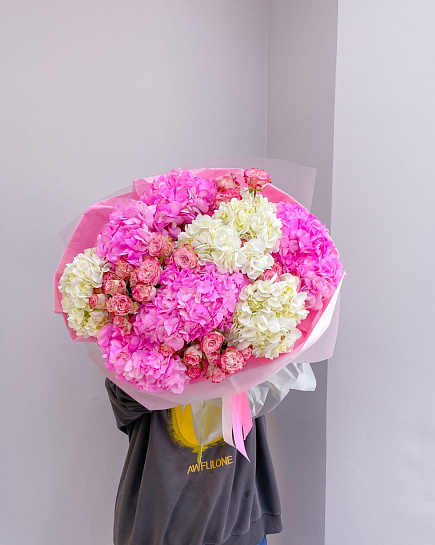 Bouquet of Pink cloud of hydrangeas flowers delivered to Astana